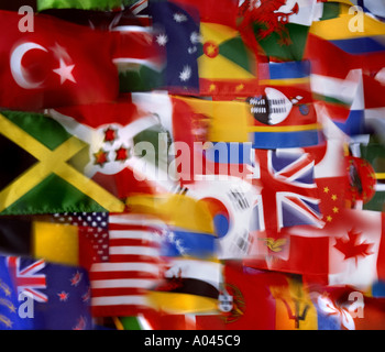 Flaggen der Nationalflaggen der Welt montage Global Village Kommunikation Stockfoto