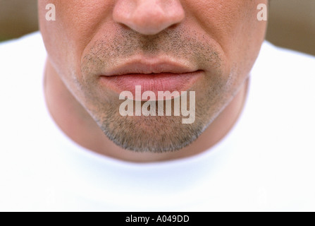 Nahaufnahme Portrait von der unteren Hälfte des Gesicht eines Mannes mit seiner Nase-Mund und Kinn Stockfoto