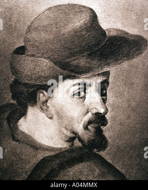 Porträt von Miguel Saavedra de Cervantes, 1547 - 1616. Spanischer Schriftsteller - Nach dem Künstler Francisco Pacheco. Stockfoto