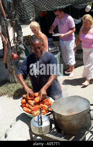 Langusten gekocht wird in einem großen Topf über einem offenen Feuer Südafrika RSA Stockfoto