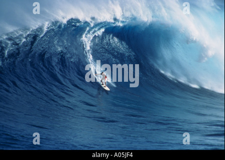 Mann eine große Welle vor der Insel Maui Hawaii Surfen Stockfoto