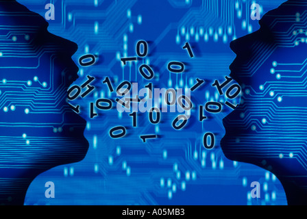 Computer generierte Bild von zwei transparente Flächen speit Zahlen einander Darstellung der Internet-Kommunikation Stockfoto