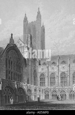 Canterbury Kathedrale Blick vom Kreuzgang veröffentlicht 1835 gezeichnet von R Garland gravierte H Strandschnecken Stockfoto