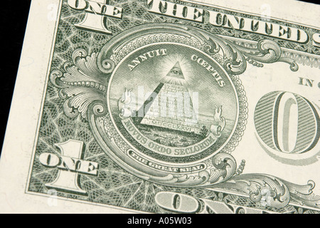 Geld amerikanische Währung USA Freimaurer Bild auf Rückseite des ein-Dollar-Schein Stockfoto