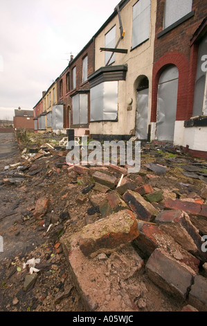 eine Reihe von verlassenen, verfallene Häuser in Manchester, England Stockfoto