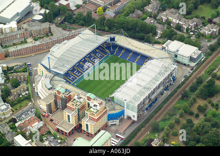 Luftaufnahme des Chelsea Football Club in London, auch bekannt als Stamford Bridge Stadium Heimat des Blues oder die Rentner Stockfoto