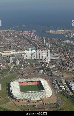 Luftaufnahme von Sunderland Association Football Club. Es ist auch bekannt als Stadion des Lichts und ist Heimat für die Black Cats Stockfoto