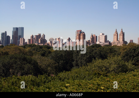 Blick auf die Skyline von New York über Central Park, das Metropolitan Museum Stockfoto