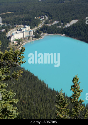 Chateau Lake Louise und Lake Louise kanadischen Rockies Luftbild aus großen Bienenstock September 2006 Stockfoto