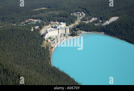 Chateau Lake Louise und Lake Louise kanadischen Rockies Luftbild aus großen Bienenstock September 2006 Stockfoto