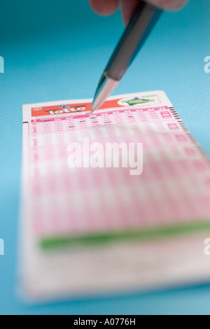 UK Lotto-National Lottery Play Slip Anmeldeformular Stockfoto