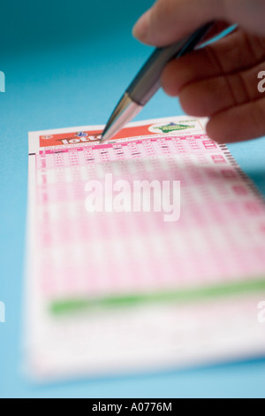 UK Lotto-National Lottery Play Slip Anmeldeformular Stockfoto