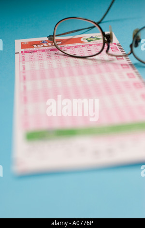 UK Lotto-National Lottery Play Slip Anmeldeformular Stockfoto