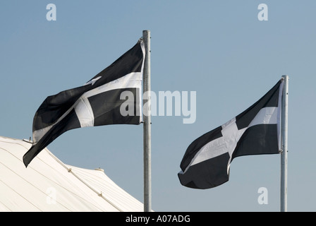 Flagge von St. Piran-Schutzpatronin der Bergleute, die fliegen über Festzelt Stockfoto