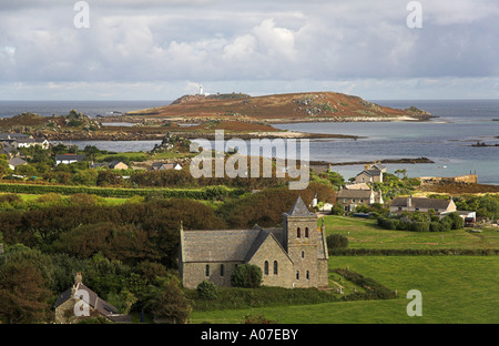 St. Nikolaus Kirche Tresco Scilly Scillies Cornwall England Insel alte Grimsby Inselhotel Runde Leuchtturm Helen Meeresküste Stockfoto