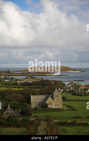 St. Nikolaus Kirche Tresco Scilly Scillies Cornwall England Insel alte Grimsby Inselhotel Runde Leuchtturm Helen Meeresküste Stockfoto