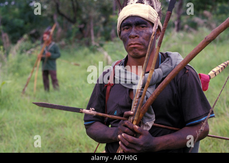 Guarani Kaiowas Ureinwohner. Wiederherstellung der traditionellen Gebiet Land Konflikt Brasilien, Mato Grosso tun Sul Zustand. Stockfoto