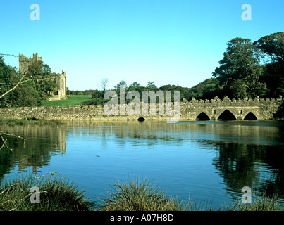 SALTMILLS CO WEXFORD REPUBLIC OF Irland Europa auf der Suche über einen ruhigen See, eine attraktive Brücke am Tintern Abbey Ruinen Stockfoto