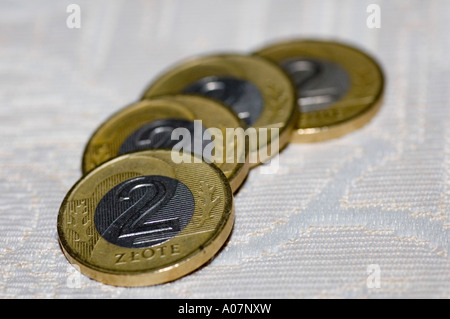 Vier zwei Zloty Münzen Stockfoto