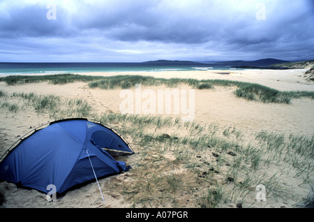 Wild campen am Scaraster Strand Insel Harris Stockfoto