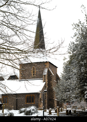 All Saints Church in Schnee Banstead Surrey England Stockfoto