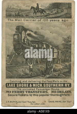 Centennial Visitenkarte für Seeufer & Michigan Southern Railway 1876 Stockfoto