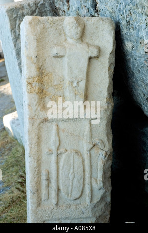 Eingeschrieben, Marmor Teil des Hauptgebäudes, St Johns Basilica, auf einem Hügel oberhalb von Selcuk, Türkei. DSC 6889 Stockfoto