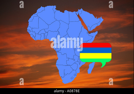 Afrika Karte und Flagge von Mauritius Inseln Stockfoto