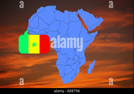 Afrika Karte und Flagge des Senegal Stockfoto