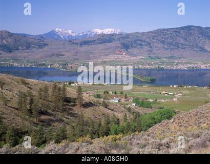 Erhöhten Blick auf trockenen und fruchtbare Landschaft in Osoyoos entlang Osoyoos Lake im Süden Okanagan Valley in British Columbia Kanada Stockfoto