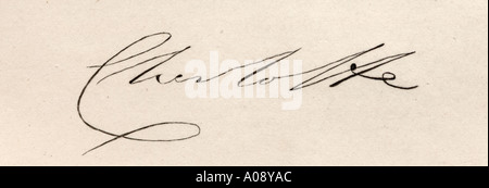 Signatur von Prinzessin Charlotte Augusta von Wales, 1796 - 1817. Tochter von George IV. Stockfoto