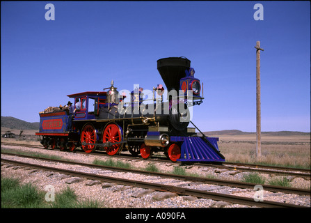 zentrale pazifische Dampflokomotive "Jupiter" am golden Spike historische Stätte, Utah, Usa Stockfoto