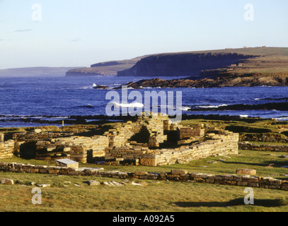 Dh Brough von ORKNEY Birsay BIRSAY Norse Viking settlement Kirche Ruinen und Nordküste Schottland Wikinger Stockfoto