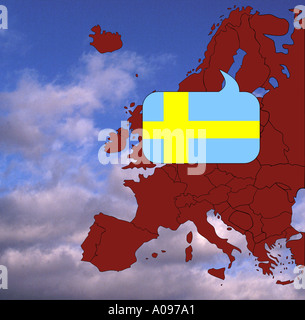 Europakarte und Flagge von Schweden Stockfoto