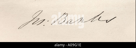 Signatur von Sir Joseph Banks, Baronet Banken, 1743 - 1820. British Explorer, Naturforscher, Botaniker und Freimaurer. Stockfoto