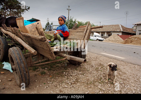 Romani Gipsy Gemeinschaft Dorf im Bezirk Spantov, Südosten Rumäniens. Stockfoto