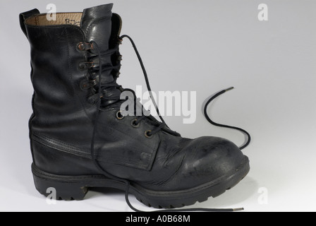 Schwarze Leder Stiefel Nahaufnahme Stockfoto