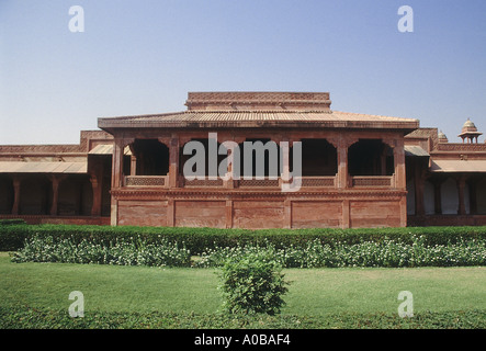 Diwan-ich-Aam. Dieser Saal diente für Feiern und öffentliche Gebete. Fatehpur Sikri, Agra, Indien. Stockfoto