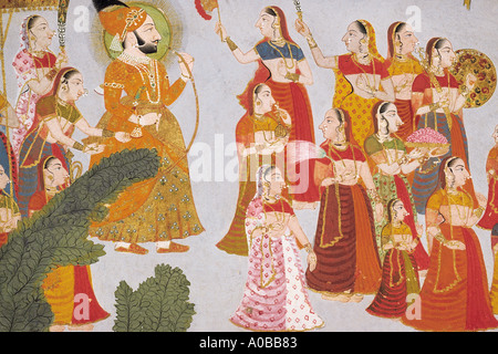 Sangram Singh II mit Courtesians Mewar Rajasthan Indien datiert 1720 eine D Stockfoto