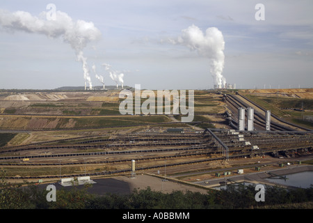 Braunkohle-Tagebau Garzweiler II, anzeigen, Förderanlagen und Kraftwerk Neurath, Germany, North Rhine-Westphalia, Garzweiler Stockfoto