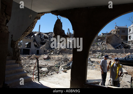 Bilder von den Folgen des 2006 Konflikts, der zwischen Israel und der Hisbollah in Bint Jbeil, Südlibanon folgte. Stockfoto