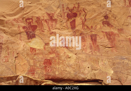 Sego Canyon Pictographs, Barrier Canyon Style, Thompson Wash Rock Art District am Thompson Canyon, in der Nähe von Thompson Springs, Utah, USA Stockfoto