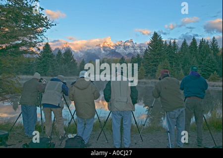 Fotografen auf Rückstau des Snake River Grand Teton Nationalpark, Wyoming Stockfoto