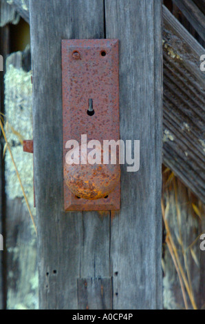Eine alte rostige Türgriff und Schloss Stockfoto