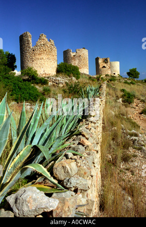 600 Jahre alte Windmühlen von San Antonio, Javea, Spanien, EU. Stockfoto