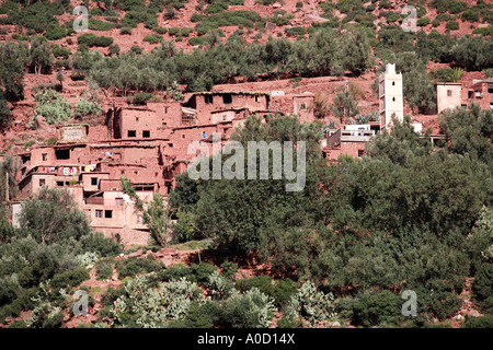 Kleines Dorf auf einem Hügel in der Ourika Tal abseits der Hauptstraße, Setti Fatma Stockfoto