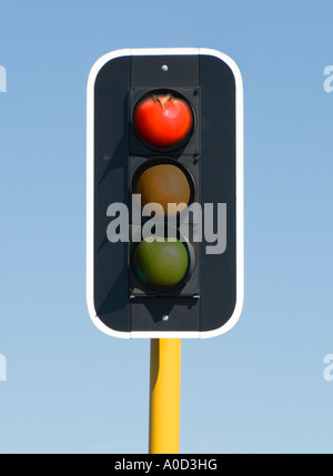 Obst und Gemüse Ampeln rot beleuchtet gesunde Ernährung Lebensmittelkennzeichnung Stockfoto