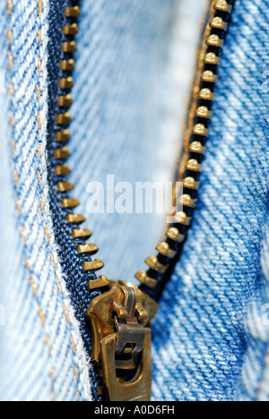 Blue-Denim Jeans Reißverschluss Stockfoto