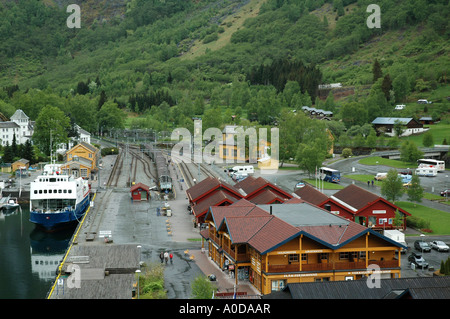 Norwegen, Flam Bahnhof und Hafen Stockfoto