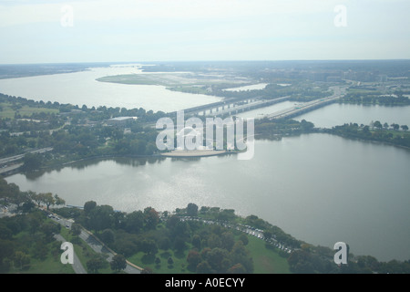 Luftbild von Jefferson Denkmal Tidal Basin und Potomac River von Spitze des Washington Monument Washington DC Oktober 2006 Stockfoto